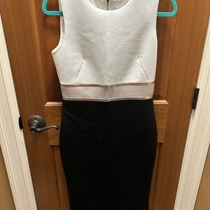 Calvin Klein Classic White, Black, and Gold Dress